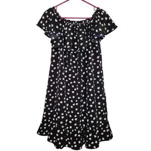 Merona Black And White Polka-Dot Ruffled Flowy Midi Dress size large